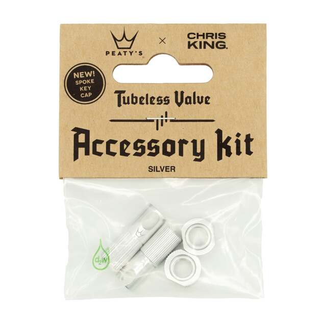 Priedas ventiliams PEATY S X CHRIS KING (MK2) SILVER TUBELESS VALVES ACCESSORY KIT (PTV2-ACCS-SIL-12)