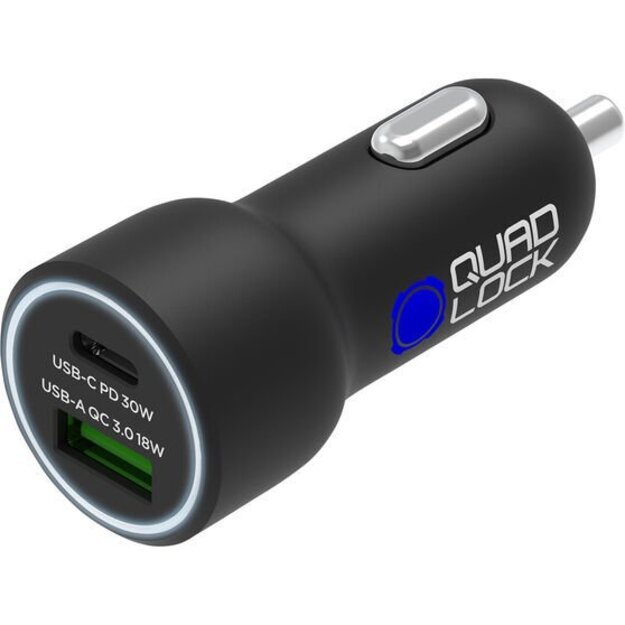 Quad Lock dvigubas USB/USB-C 12 V automobilinis įkroviklis