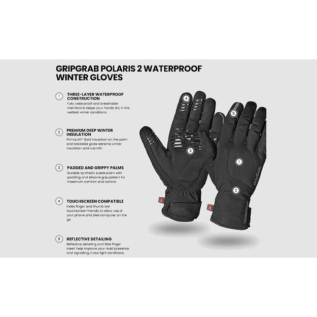 GripGrab žieminės pirštinės Polaris 2 Waterproof Winter XS 2